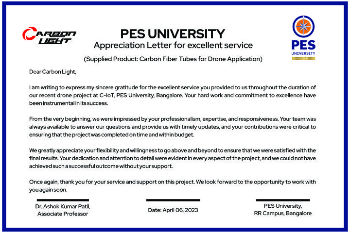 Certified by the PES University for the best product & service